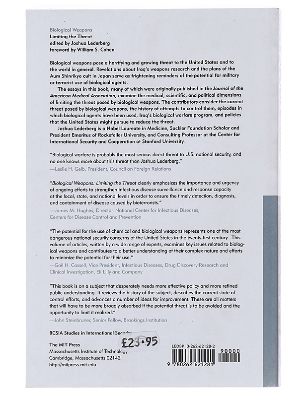Biological weapons: limiting the threat - Joshua Lederberg - Tietokirjat - 10105488981 - 1