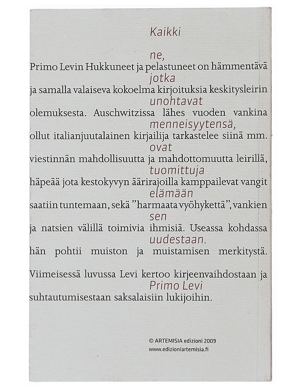 Hukkuneet ja pelastuneet - Levi, Primo - Elämäkerrat ja muistelmat - 10105489002 - 1