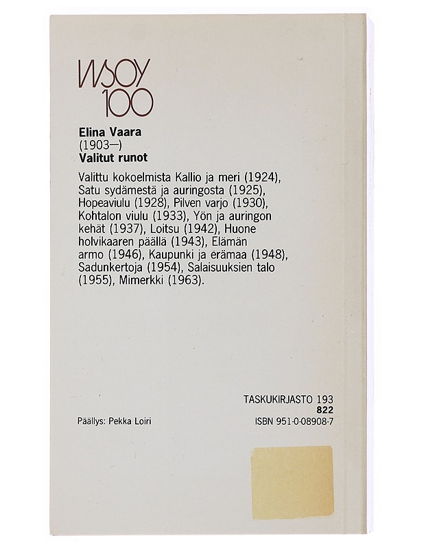 Valitut runot - Elina Vaara - Runot ja näytelmät - 10105489736 - 1