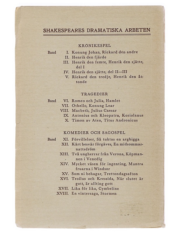 Shakespeares dramatiska arbeten : Tragedier - Karl August Hagberg - Runot ja näytelmät - 10105489868 - 1