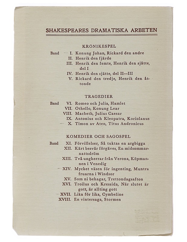 Shakespeares dramatiska arbeten : Komedier och sagospel - Karl August Hagberg - Runot ja näytelmät - 10105489879 - 1