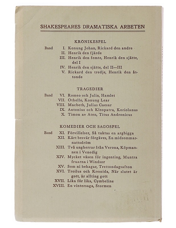 Shakespeares dramatiska arbeten : Komedier och sagospel - Karl August Hagberg - Runot ja näytelmät - 10105489887 - 1