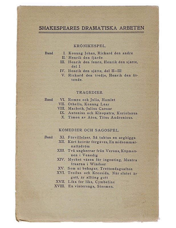 Shakespeares dramatiska arbeten : Tragedier - Karl August Hagberg - Runot ja näytelmät - 10105489894 - 1