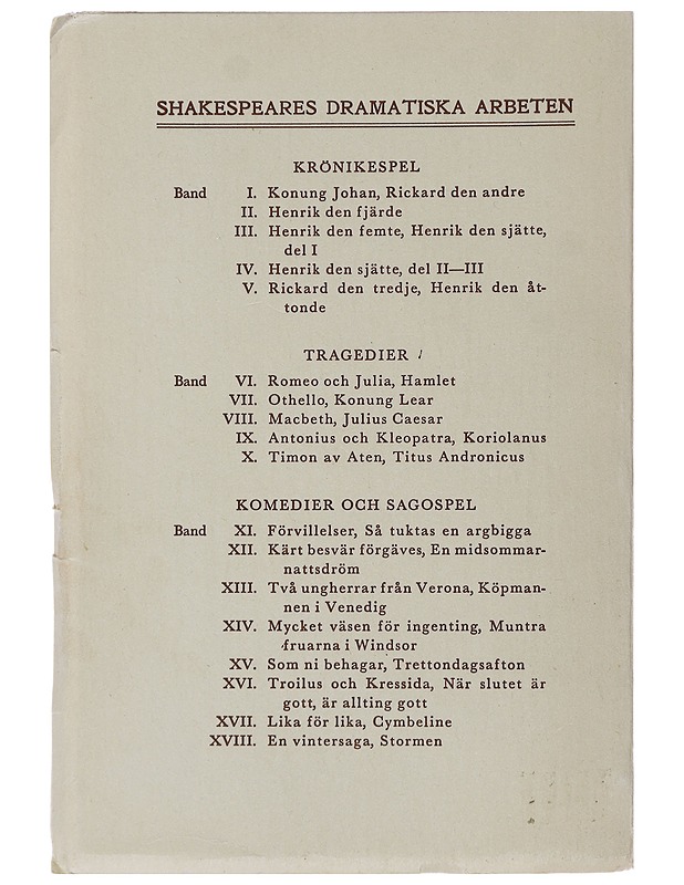 Shakespeares dramatiska arbeten : Tragedier - Karl August Hagberg - Runot ja näytelmät - 10105489901 - 1
