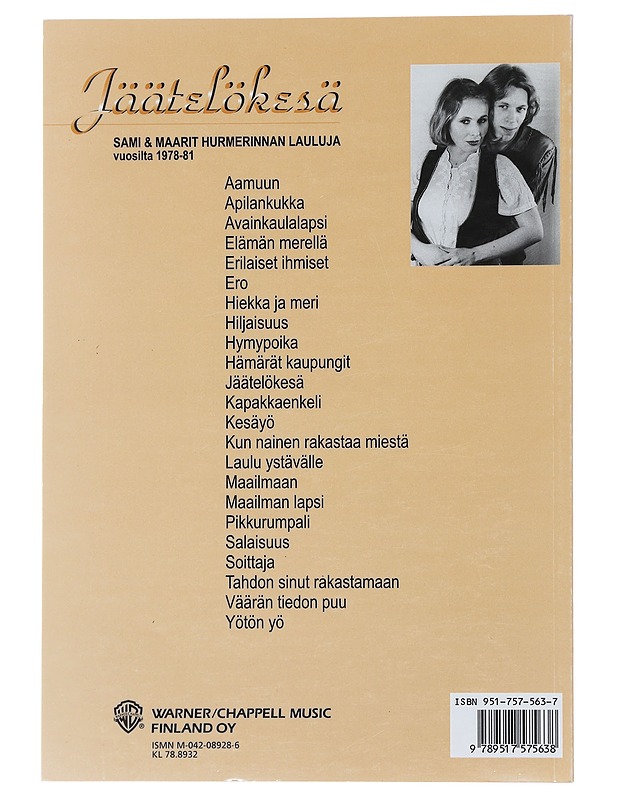 Jäätelökesä : Sami & Maarit Hurmerinnan lauluja vuosilta 1978-81 - Maarit - Musiikki- ja elokuvakirjat - 10105489953 - 1