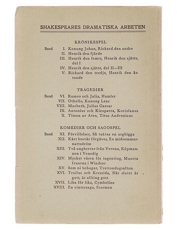 Shakespeares dramatiska arbeten : Komedia och Sagospel - Karl August Hagberg - Runot ja näytelmät - 10105490031 - 1
