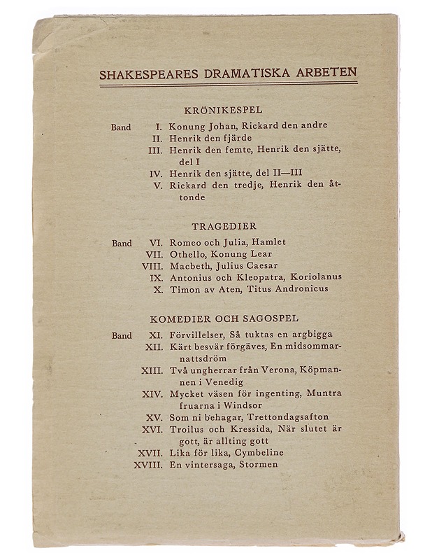 Shakespeares dramatiska arbeten : Krönikespel - Karl August Hagberg - Runot ja näytelmät - 10105490053 - 1