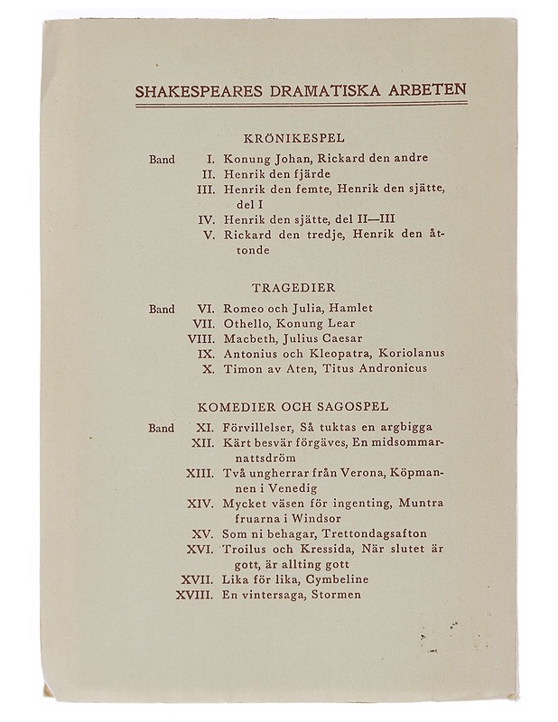 Shakespeares dramatiska arbeten : Tragedier - Karl August Hagberg - Runot ja näytelmät - 10105490065 - 1