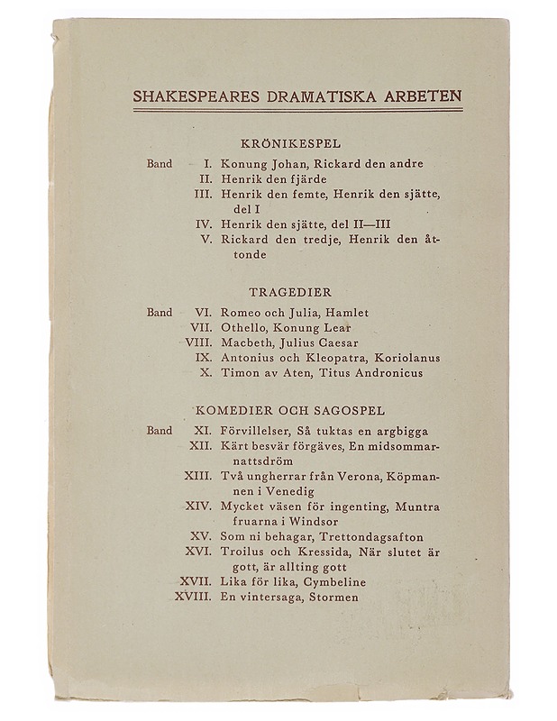 Shakespeares dramatiska arbeten : Komedier och sagospel - Karl August Hagberg - Runot ja näytelmät - 10105490071 - 1