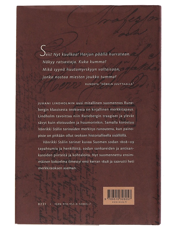 Vänrikki Stålin tarinat. Ensimmäinen kokoelma - Runeberg, Johan Ludvig - Runot ja näytelmät - 10105490338 - 1