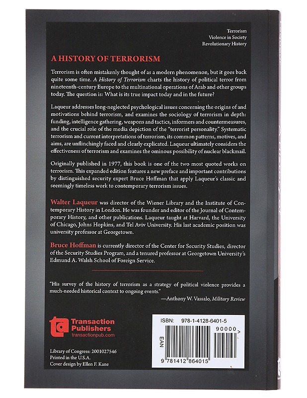 A History of Terrorism Expanded Edition - Walter Laqueur - Historiakirjat - 10105490606 - 1