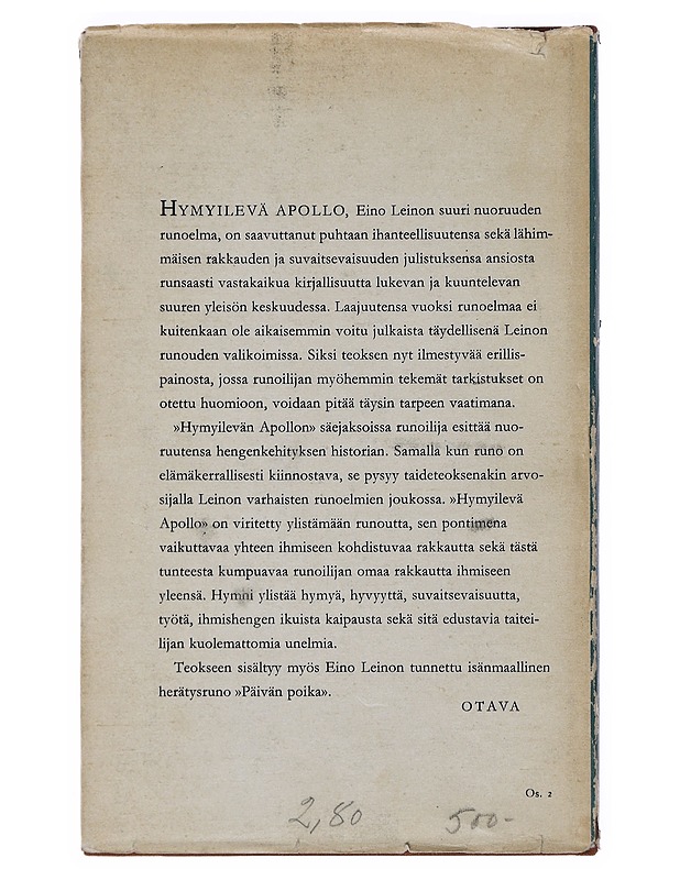 Hymyilevä Apollo päivän poika - Eino Leino - Runot ja näytelmät - 10105490991 - 1