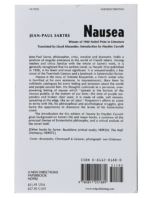 Nausea - Jean-Paul Sartre - Romaanit ja novellit - 10105492569 - 1