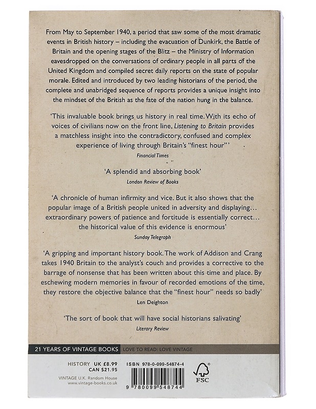 Listening to Britain - Paul Addison  - Historiakirjat - 10105493036 - 1