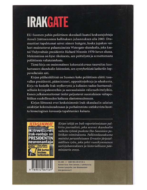 Irakgate : pääministerin nousu ja ero - Pekka Ervasti - Tietokirjat ja oppaat - 10105493286 - 1
