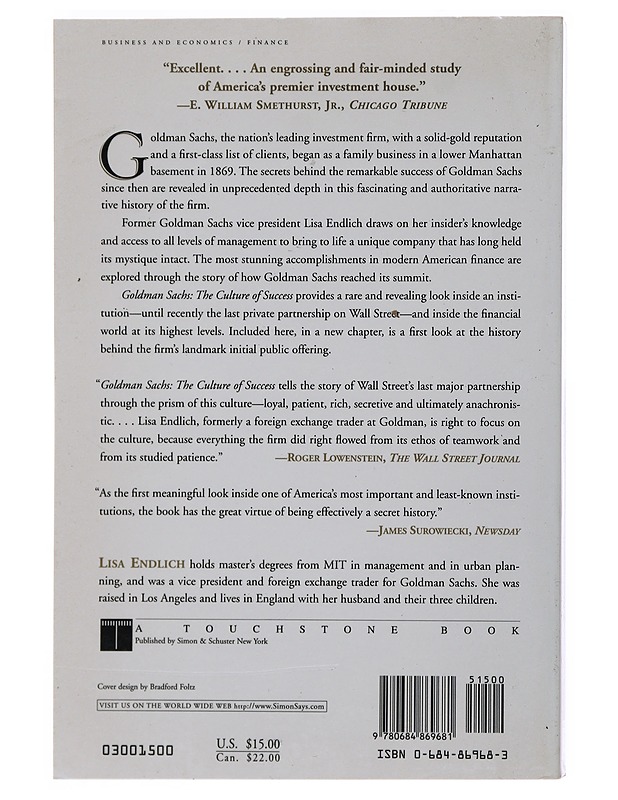 Goldman Sachs : The Culture of Success - Lisa Endlich - Tietokirjat ja oppaat - 10105493537 - 1