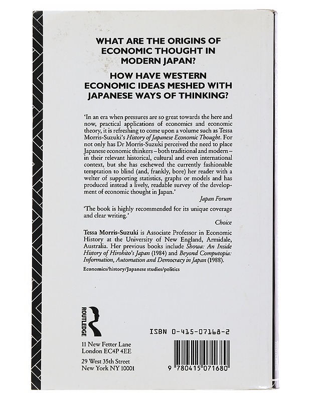 History of Japanese Economic Thought - Tessa Morris-Suzuki - Historiakirjat - 10105493839 - 1