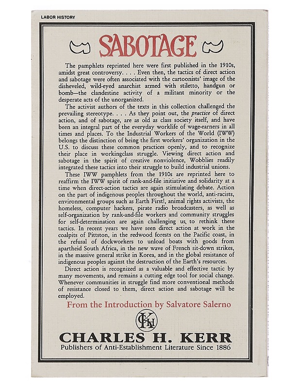 Direct Action and Sabotage : Three Classic IWW Pamphlets From The 1910s - Salerno, Salvatore - Tietokirjat ja oppaat - 10105494114 - 1