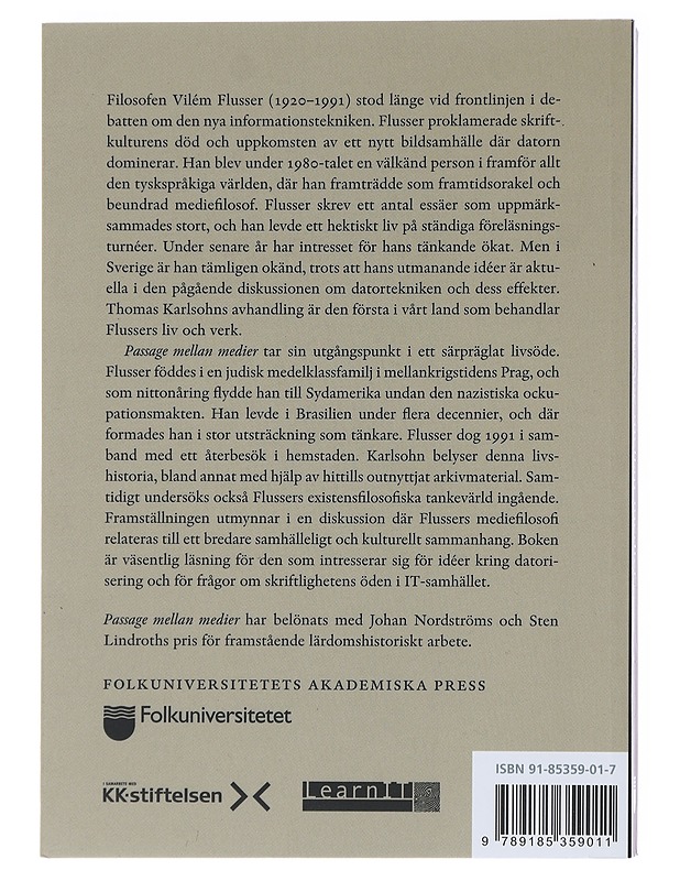 Passage mellan medier : Vilém Flusser, datorn och skriften - Thomas Karlsohn - Tietokirjat ja oppaat - 10105494196 - 1