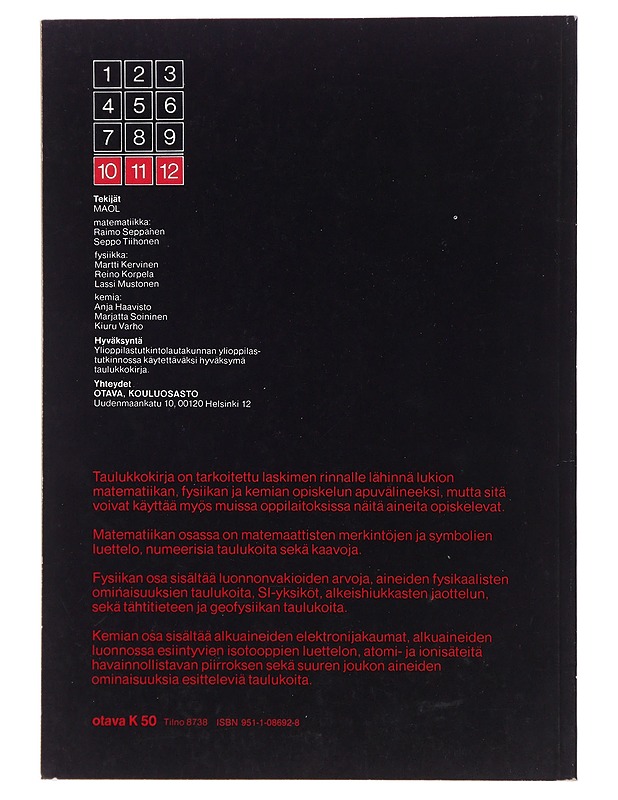 Matematiikka, fysiikka, kemia : taulukot - Matemaattisten aineiden opettajien liitto - Tietokirjat ja oppaat - 10105494308 - 1