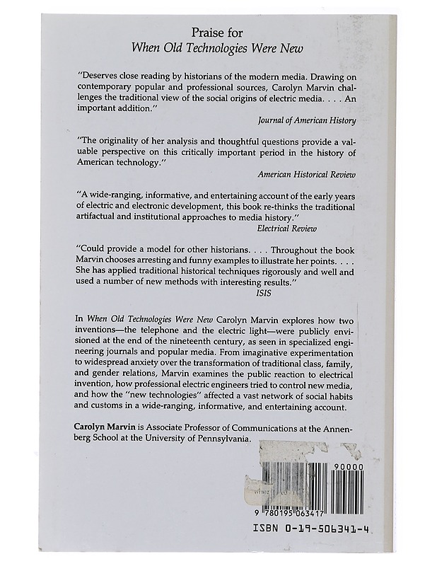 When old technologies were new - Marvin, Carolyn - Tietokirjat ja oppaat - 10105495788 - 1