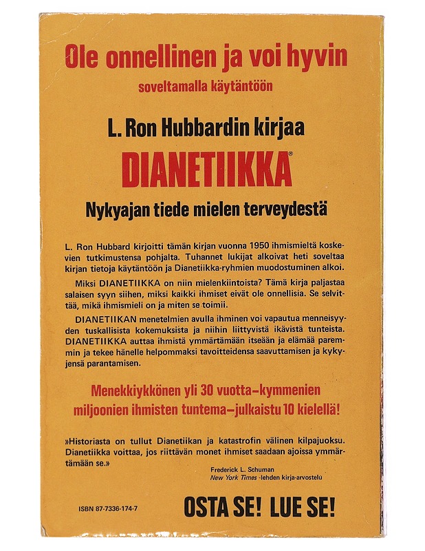 Dianetiikka : nykyajan tiede mielen terveydestä : dianetiikkamenetelmän käsikirja - Hubbard, L. Ron - Tietokirjat ja oppaat - 10105496028 - 1