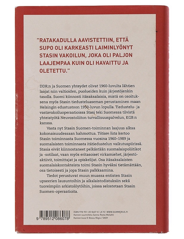 Tiitisen lista : Stasin vakoilu Suomessa 1960-1989 - Rusi, Alpo M. - Historiakirjat - 10105496118 - 1