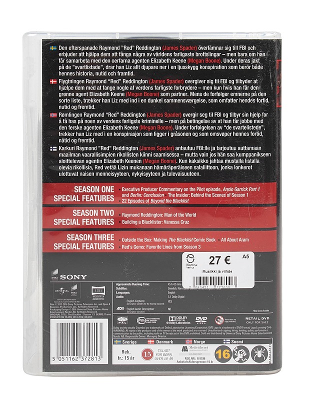 The Blacklist : Seasons 1-3 - DVD - DVD-elokuvat - 10105496754 - 1