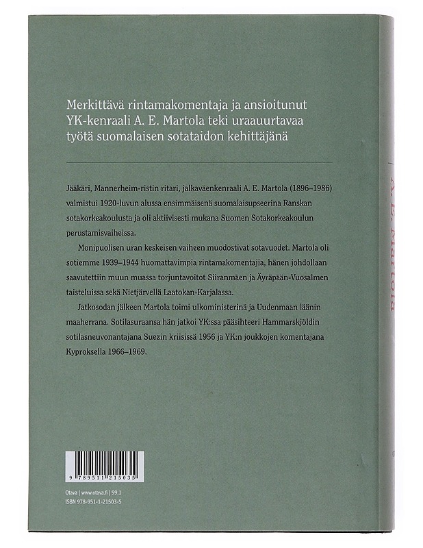 Jalkaväenkenraali A. E. Martola - Jarkko Kemppi - Historiakirjat - 10105497234 - 1