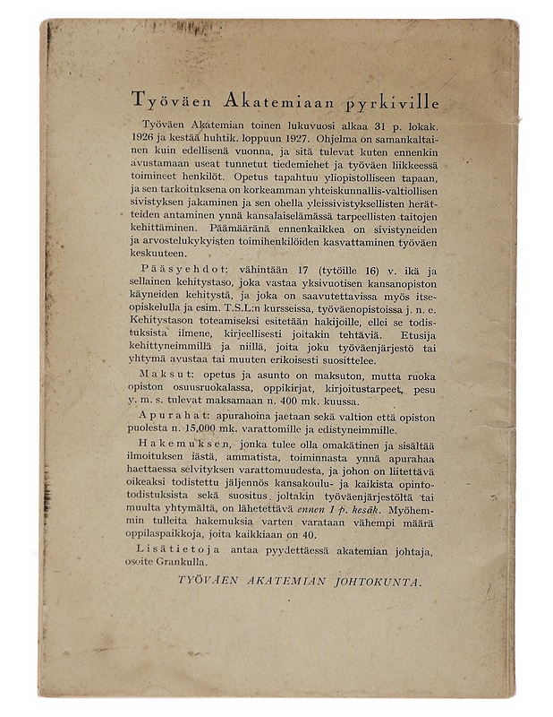 Työväen Akatemian vuosikirja 1925-26 : 2. vuosi - Tietokirjat ja oppaat - 10105497525 - 1