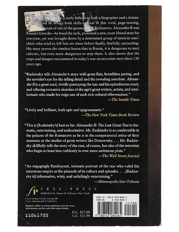 Alexander II The Last Great Tsar - Radzinsky , Edvard  - Tietokirjat - 10105499255 - 1