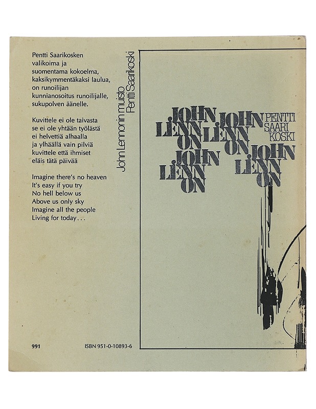 John Lennonin muisto : kaksikymmentäkaksi laulua - Lennon, John - Musiikki- ja elokuvakirjat - 10105499591 - 1