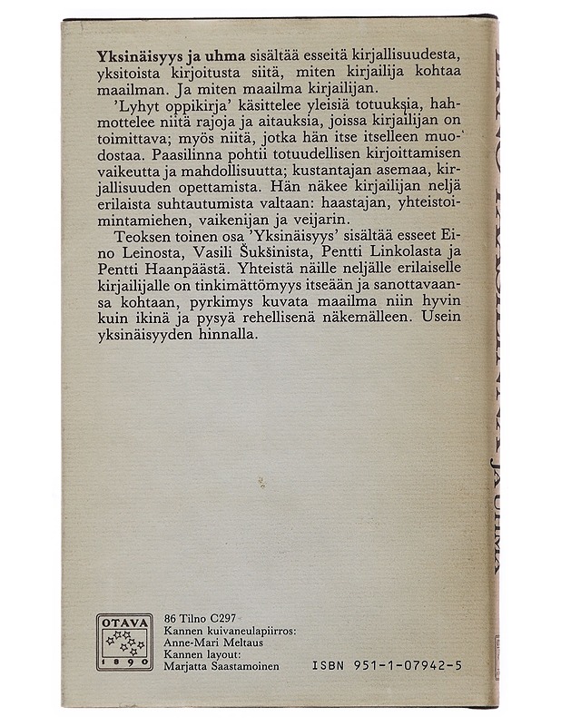 Yksinäisyys ja uhma : esseitä kirjallisuudesta - Paasilinna, Erno - Runot ja näytelmät - 10105500811 - 1