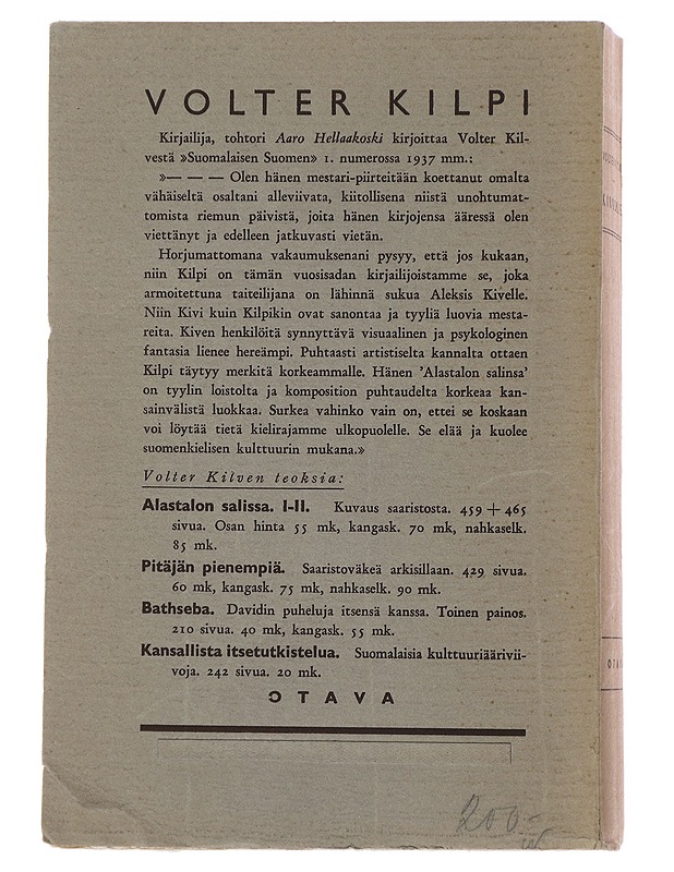 KIRKOLLE - Volter Kilpi - Romaanit ja novellit - 10105501485 - 1