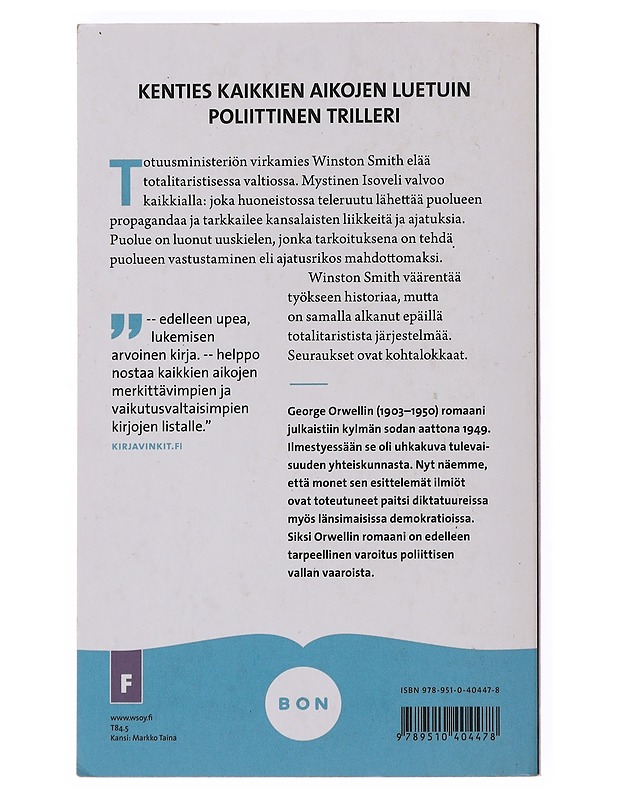 Vuonna 1984 - Orwell, George - Fantasia- ja scifi - 10105502886 - 1