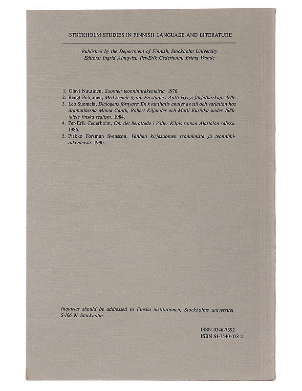 Vanhan kirjasuomen teonnimistä ja teonnimirakenteista - Pirkko Forsman Svensson - Tietokirjat - 10105503131 - 1