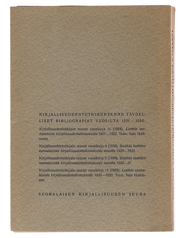 Luettelo suomalaisista kirjallisuudentutkimuksista 1938-1950 - Haltsonen, Sulo - Historiakirjat - 10105503336 - 1