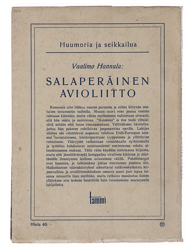 Salaperäinen Avioliitto - Vaalimo Hannula - Kaunokirjallisuus - 10105503539 - 1