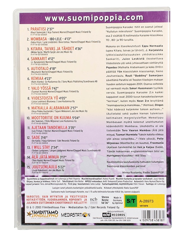Suomipoppia 2 karaoke - DVD - DVD-elokuvat - 10105504291 - 1