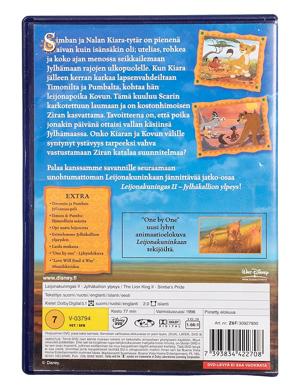 Leijonakuningas II Jylhäkallion ylpeys - DVD  - DVD-elokuvat - 10105504340 - 1