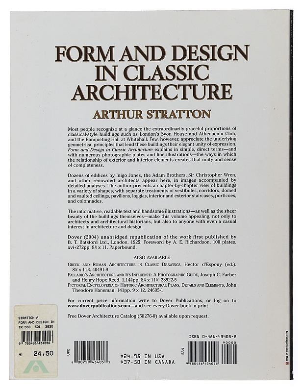 Form and Design in Classic Architecture - Arthur Stratton - Tietokirjat ja oppaat - 10105504776 - 1