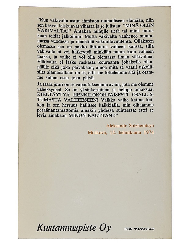 Kirje Neuvostoliiton johtajille ja muita kirjoituksia - Solzenicyn, Aleksandr Isaevi? - Historiakirjat - 10105504944 - 1