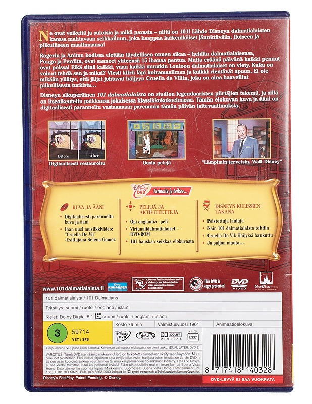 101 dalmatialaista - DVD - DVD-elokuvat - 10105505174 - 1