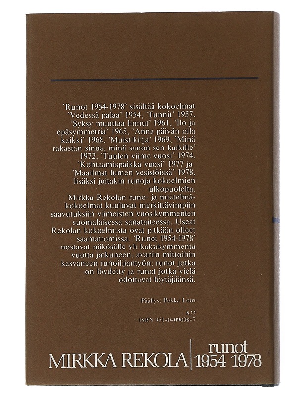 Runot 1954-1978 - Rekola, Mirkka - Romaanit ja novellit - 10105505185 - 1