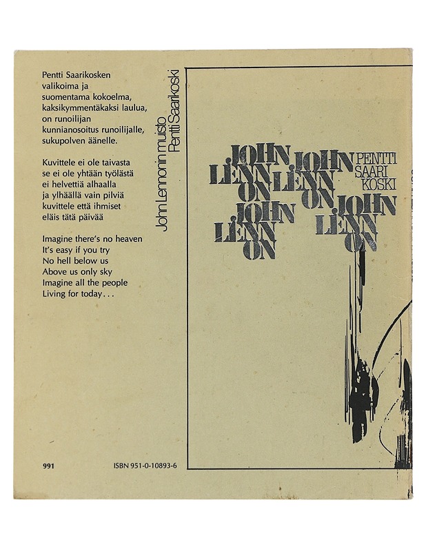 John Lennonin muisto : kaksikymmentäkaksi laulua - Lennon, John - Musiikki- ja elokuvakirjat - 10105506421 - 1