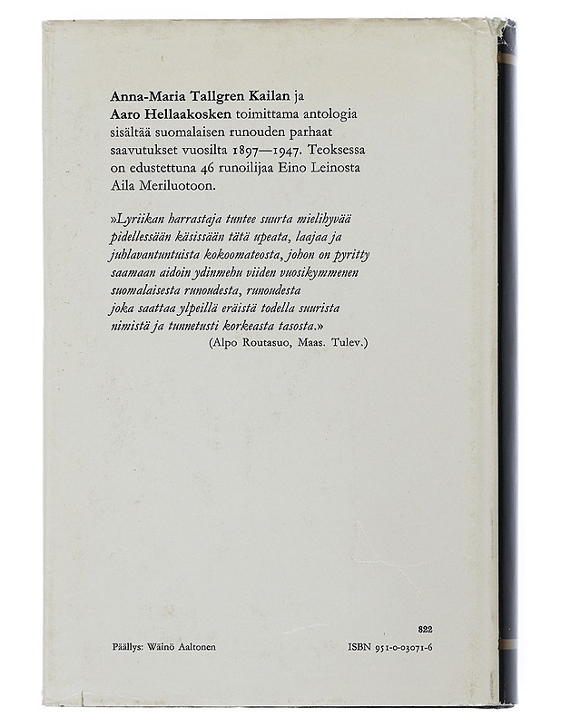Runon vuosikymmenet : Valikoima suomalaista runoutta vuosilta 1897-1947 - Tallgren, Anna-Maria - Runot ja näytelmät - 10105506600 - 1