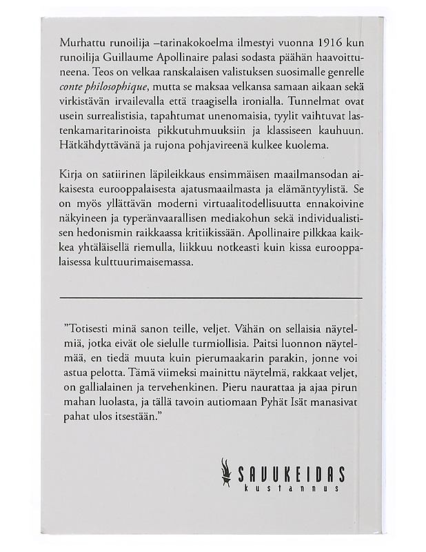 Murhattu runoilija - Apollinaire, Guillaume - Romaanit ja novellit - 10105507481 - 1