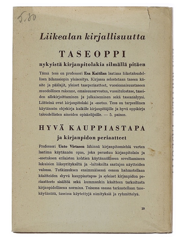 Taseoppi : Nykyistä Kirjanpitolakia Silmällä Pitäen - Esa Kaitila - Tietokirjat ja oppaat - 10105507757 - 1