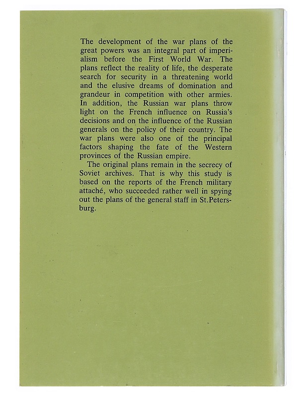 French Information On The Russian War Plans 1880- 1914 - Historiakirjat - 10105507991 - 1