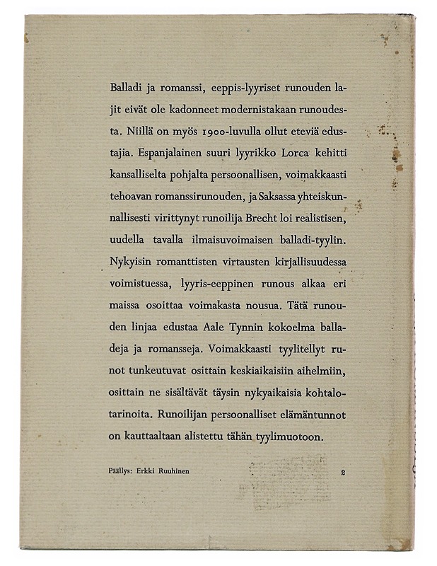 Balladeja ja Romansseja - Aale Tynni - Runot ja näytelmät - 10105509001 - 1